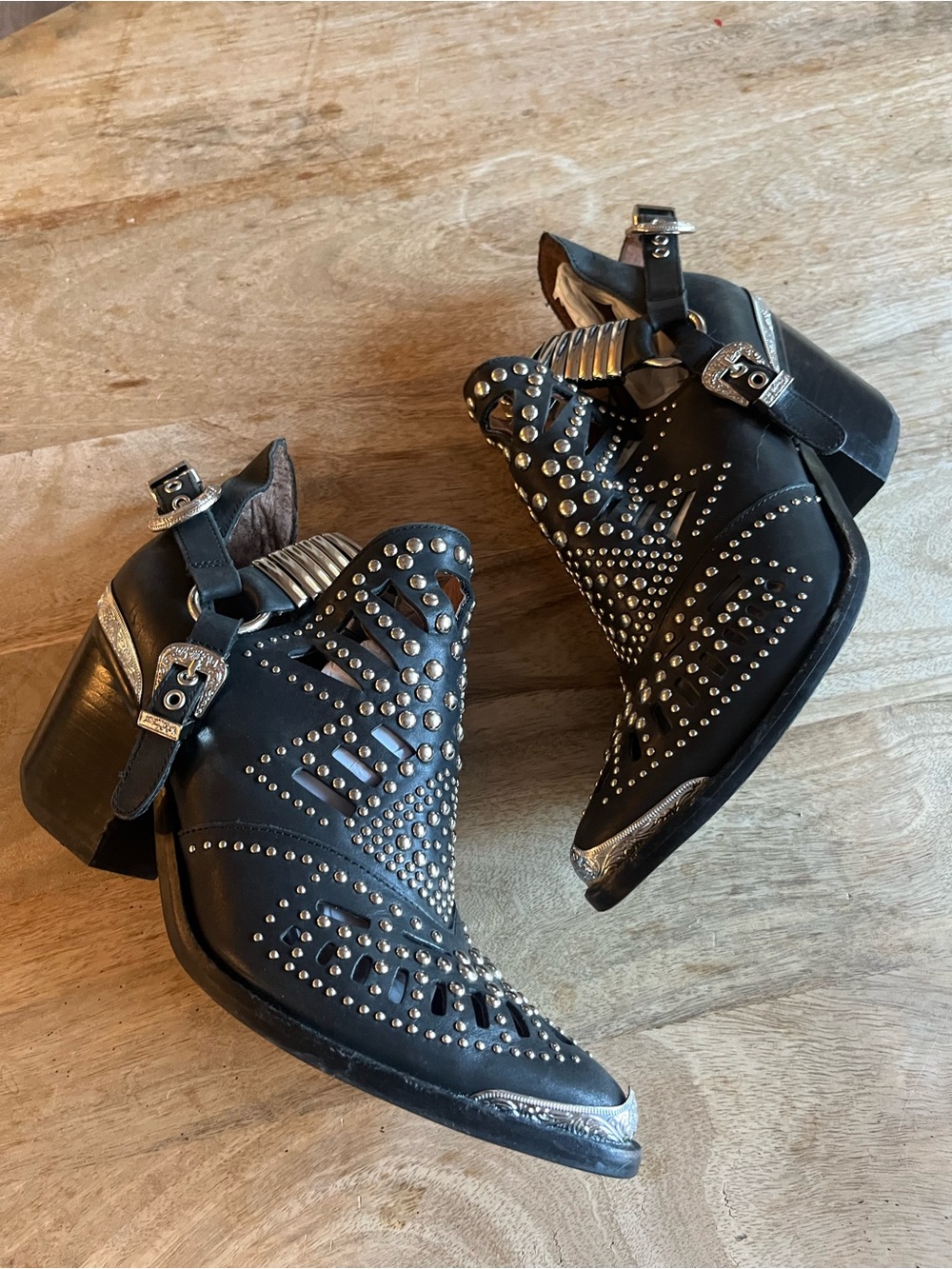 Jeffrey Campbell Wylie Valdosta Black Cutout Studded Western Ankle Boot
